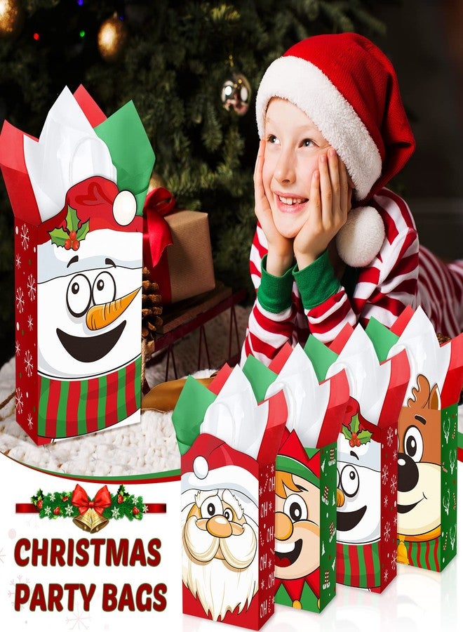 Funrous 16 Pieces Christmas Gift Bags with Tissue Papers Large Xmas Santa Claus Elf Kraft Goody Paper Bags with Handles Christmas Snowman Reindeer Gift Treat Set for Xmas Holiday Party Supplies - Image 4